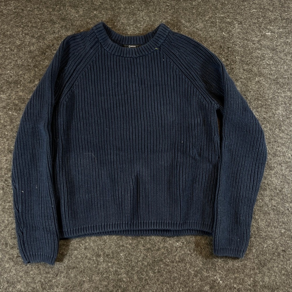 Quince Navy Blue Ribbed Knit Crewneck Raglan Sweater Womens Medium Minimalist